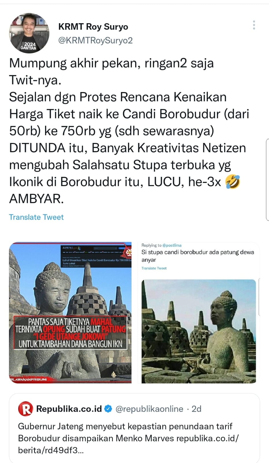 Cuitan Roy Suryo Berisi Editan Foto Stupa Jokowi Bikin Heboh!