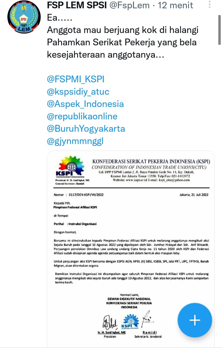 Larang Aksi Sejuta Buruh, Said Iqbal Dilawan Sesama Buruh