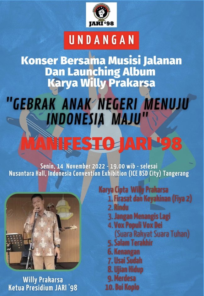 Gelar Konser Suara Rakyat untuk Indonesia, JARI 98 : Efektifkan Politik Kekinian Lewat Musik