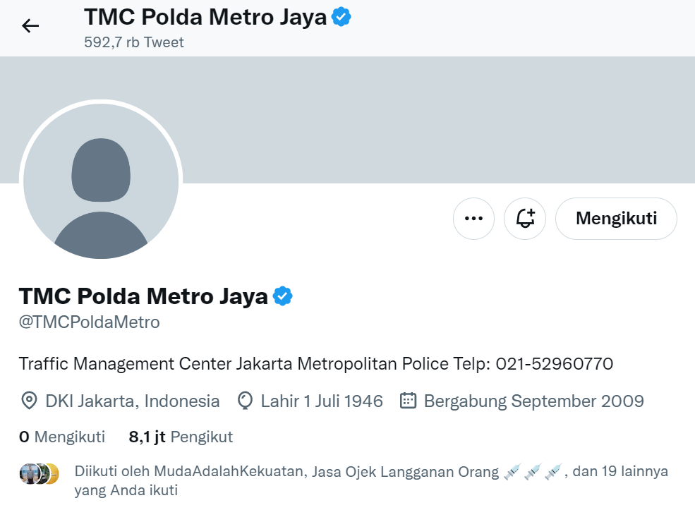 Waduh, Akun Twitter TMC Polda Metro Kena Hack