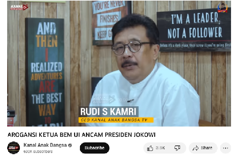 Rudi S Kamri: Ketua BEM UI Arogan dan Otoriter, Merasa Paling Benar