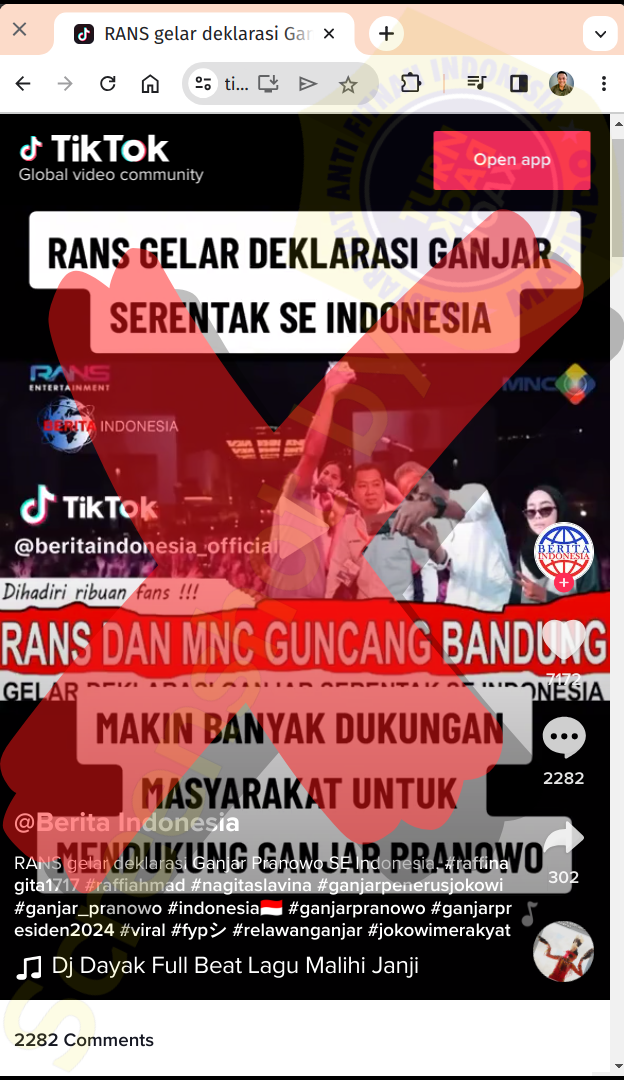 RANS Dikabarkan Deklarasi Dukung Ganjar Pranowo, Ternyata Hoaks!