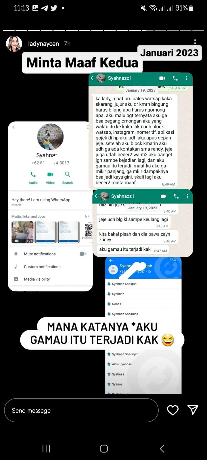 Kumpulan Chat Syahnaz Sadiqah Adik Raffi Ahmad yang Diduga Selingkuh dengan Aktor FTV Rendy Kjaernett