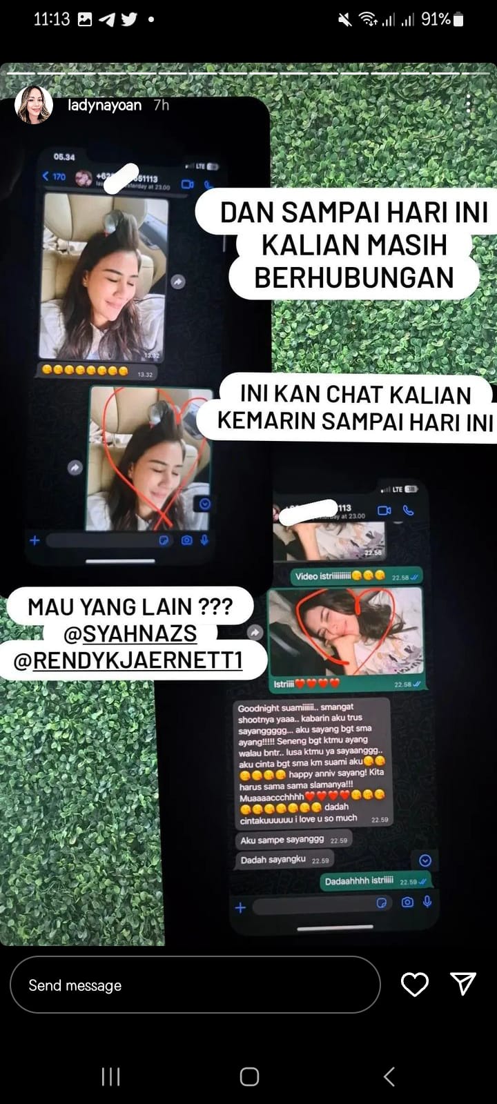 Kumpulan Chat Syahnaz Sadiqah Adik Raffi Ahmad yang Diduga Selingkuh dengan Aktor FTV Rendy Kjaernett