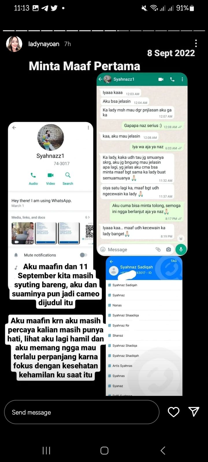 Kumpulan Chat Syahnaz Sadiqah Adik Raffi Ahmad yang Diduga Selingkuh dengan Aktor FTV Rendy Kjaernett