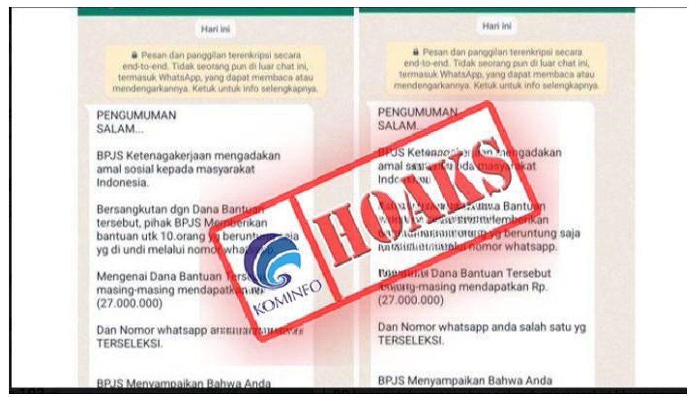 Beredar BPJamsostek Bakal Beri Bantuan Rp 27 Juta, Ternyata Hoaks!