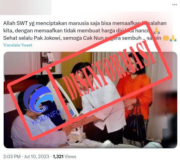 Jokowi Jenguk Cak Nun yang Terbaring Sakit? Ternyata Konten Editan