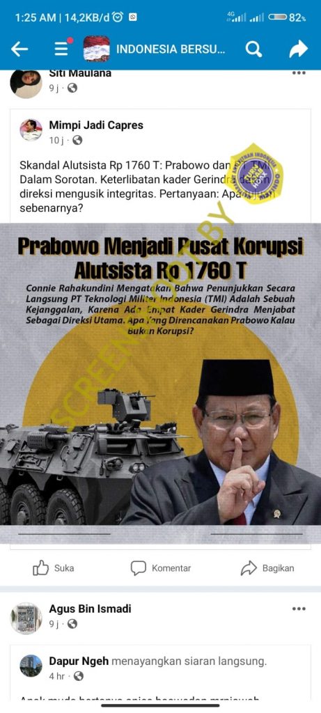 Prabowo Subianto Pusat Korupsi Alutsista? Cek Faktanya