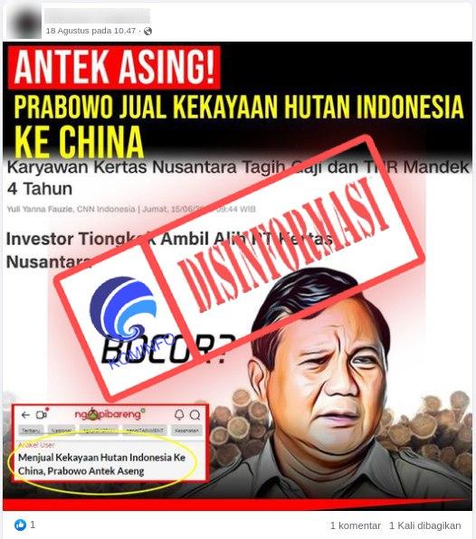 Heboh Narasi Prabowo Jual Kekayaan Hutan Indonesia ke Cina, Ternyata Hoaks