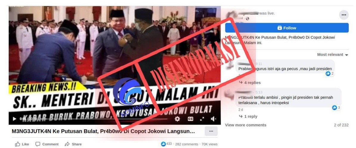 Hoaks Prabowo Dicopot dari Jabatan Menteri Pertahanan