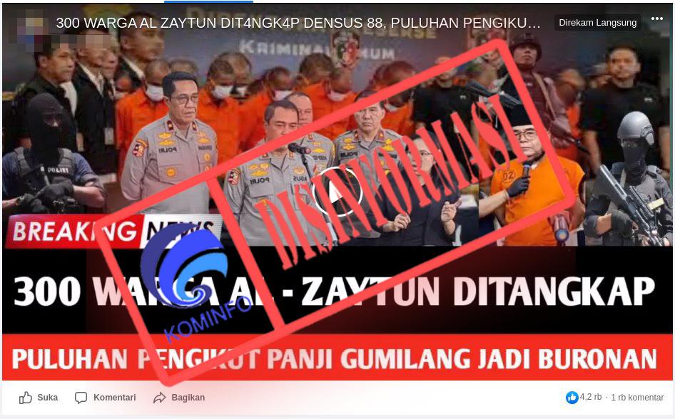 Kabar Ratusan Warga Al Zaytun Ditangkap Densus 88 Dipastikan Hoaks