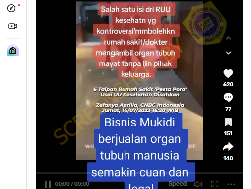 Hoaks RUU Kesehatan Bolehkan Pihak RS Ambil Organ Mayat Tanpa Izin Keluarga
