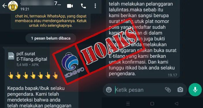Beredar Surat Tilang Elektronik Lwwat Pesan WhatsApp, Waspada Penipuan!