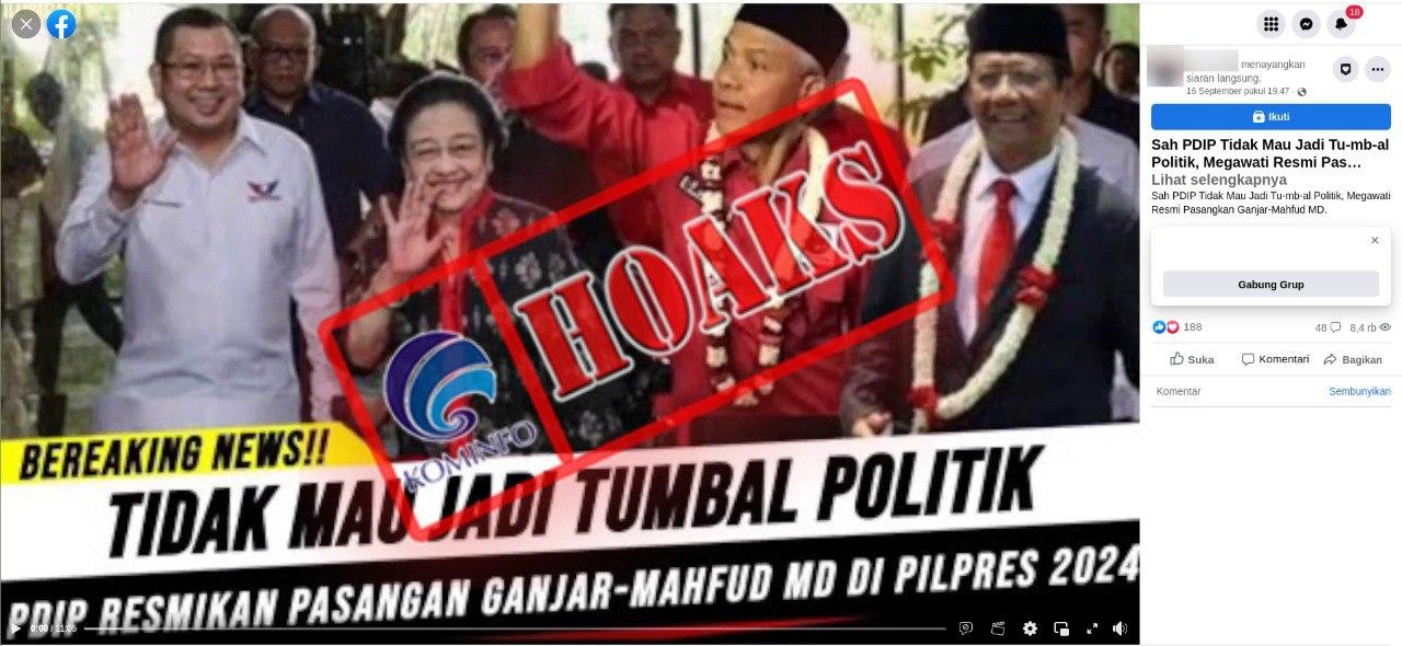 Hoaks Megawati Putuskan Usung Paslon Ganjar – Mahfud MD