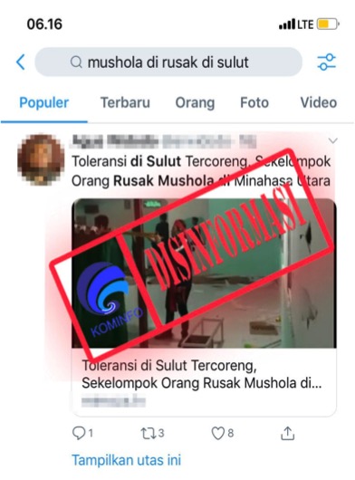 Berita Lama Diproduksi Ulang, Disinformasi Mushola di Minahasa Utara Dirusak oleh Sekelompok Orang