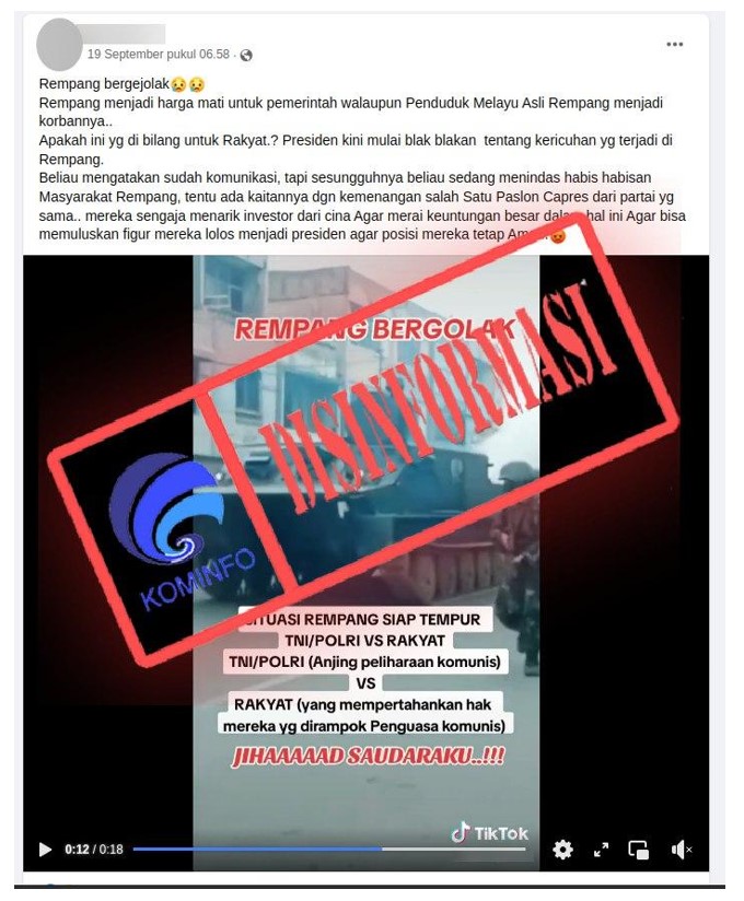 Video Rempang Bergolak Dipastikan Hoaks!