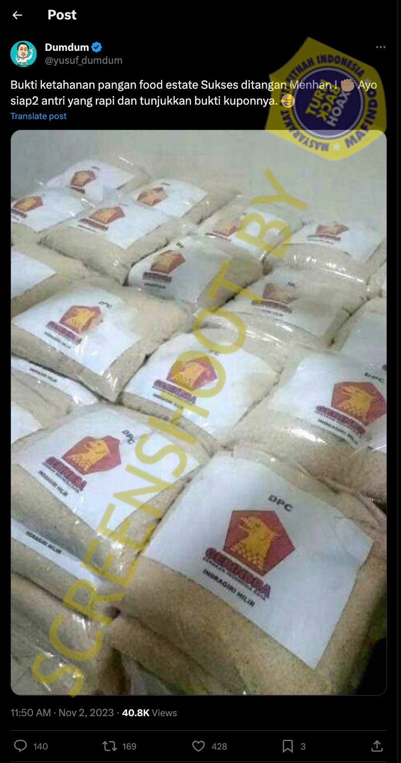 Bukan Produk Food Estate untuk Kampanye Prabowo, Konten Beras Bercover Gerindra Ternyata Bantuan Covid-19 2020 Lalu!
