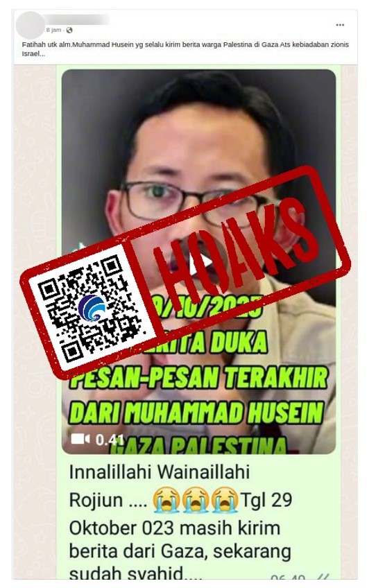 Hoaks Relawan Indonesia M. Husein Meninggal di Gaza 3 November 2023