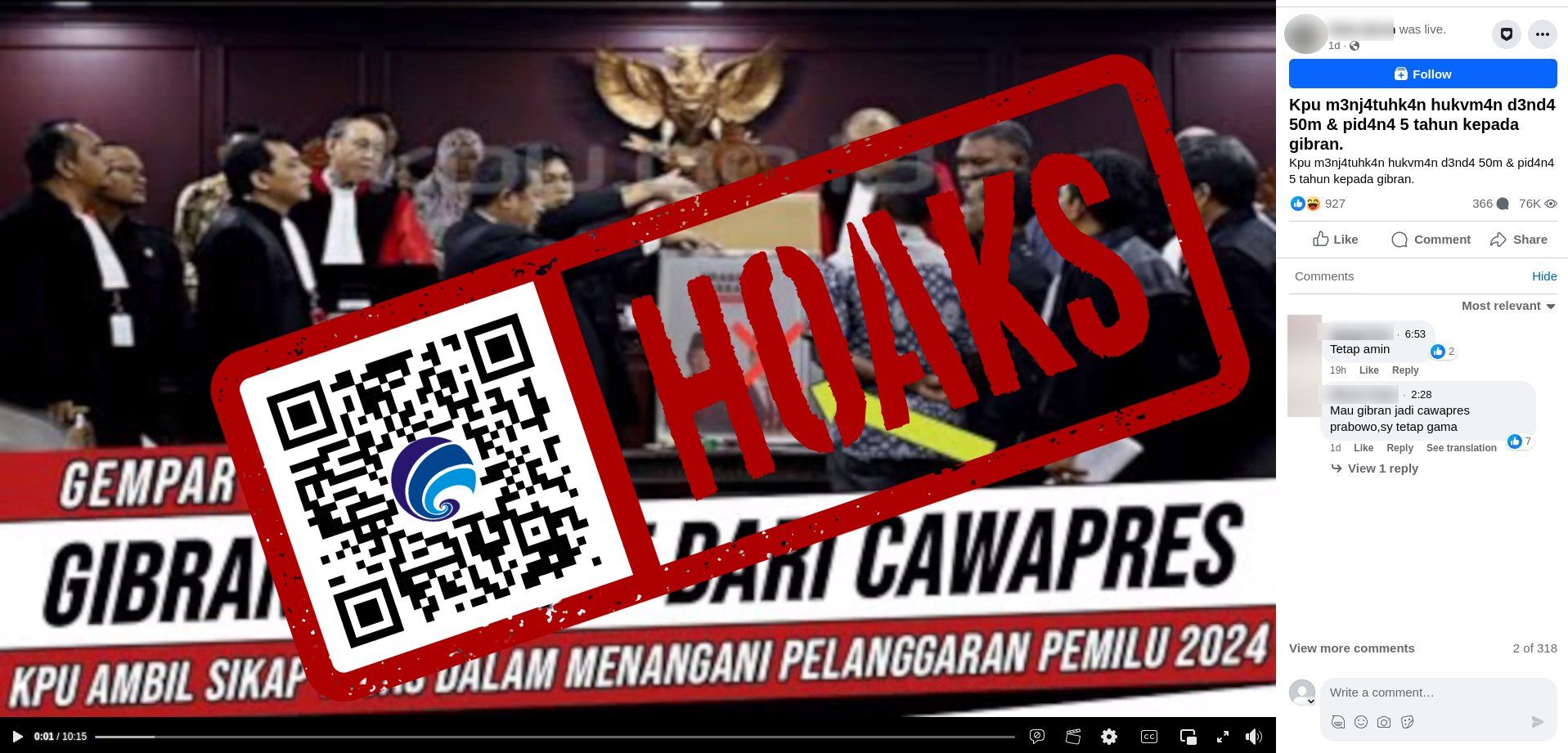 Hoaks KPU Coret Gibran & Beri Denda Rp 50 M