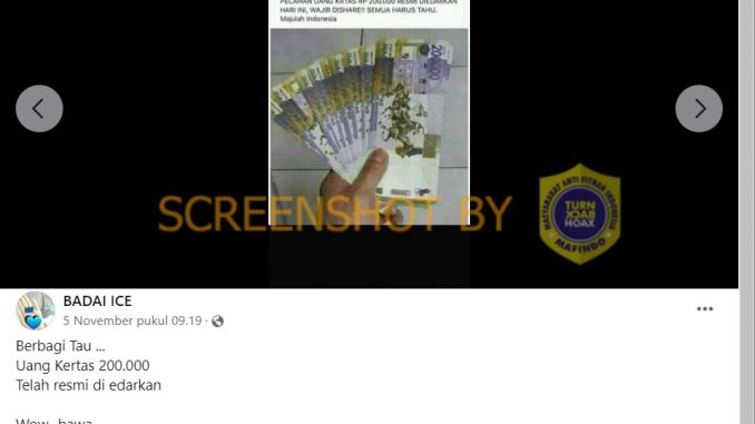 Hoaks Uang Rupiah Kertas Pecahan 200 Ribu Beredar