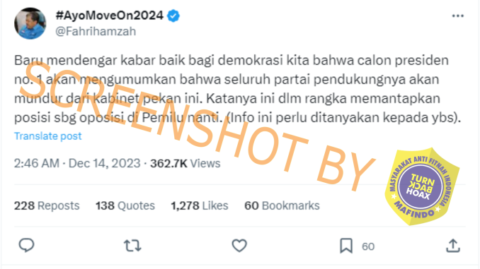 Kabar Parpol Pengusung AMIN Bakal Keluar Kabinet, Ini Faktanya