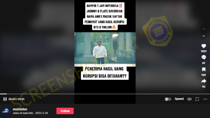 Hoaks Anies Terlibat Korupsi BTS 4G Kominfo