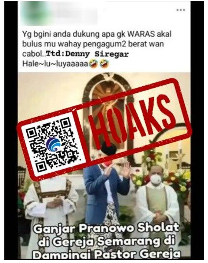Hoaks Ganjar Pranowo Salat di Gereja Didampingi Pastor
