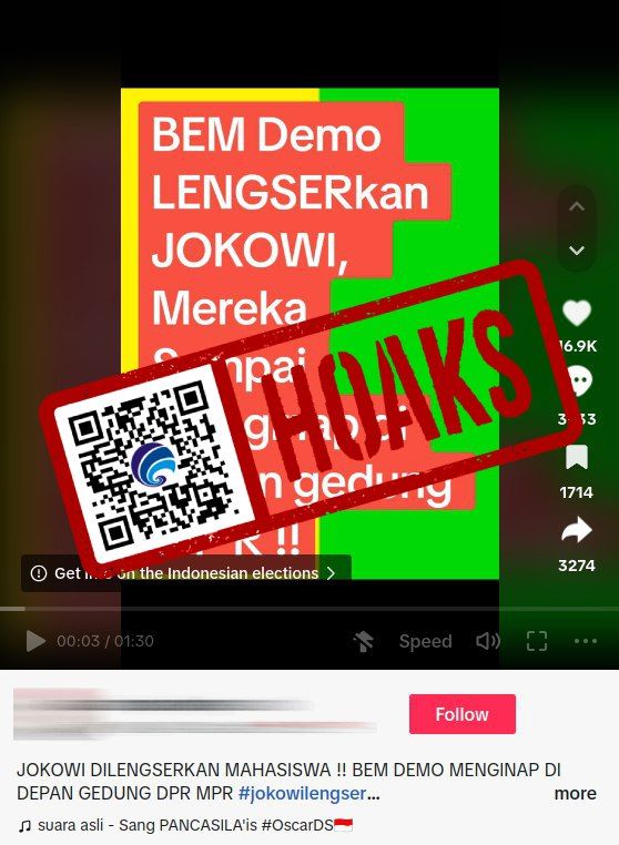 Hoaks Aksi Mahasiswa di DPR Lengserkan Presiden Jokowi