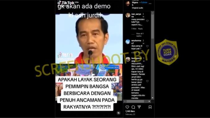 Kabar Jokowi Perintahkan Tangkap Pendemo Pemilu 2024 Dipastikan Hoaks