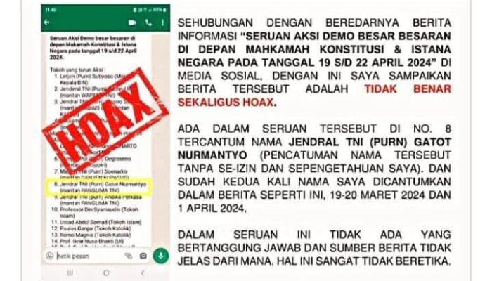 Nyatakan Namanya Dicatut, Gatot : Kabar Saya Ikut Aksi di MK 19-22 April Hoaks!