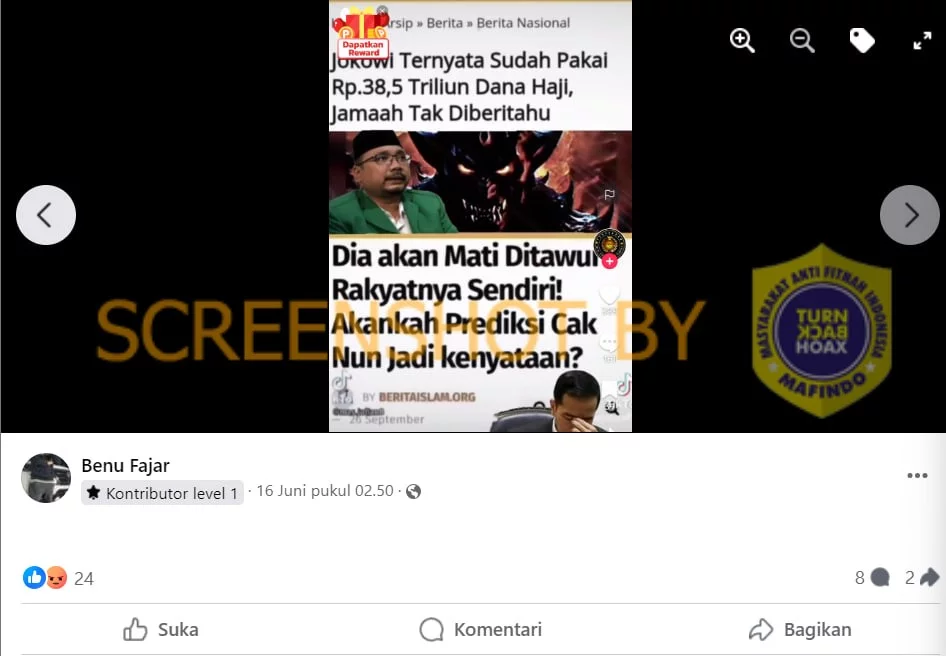 Jokowi Terbukti Pakai Rp 38,5 Triliun Dana Haji? Ternyata Hoaks Lama Didaur Ulang!