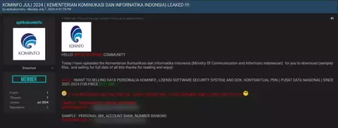 Data Sensitif Kominfo Dijual Rp2 M di Internet