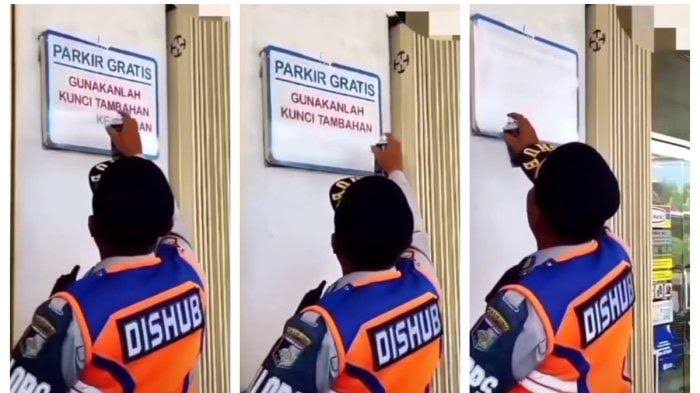 Viral Petugas Hapus Tulisan ‘Parkir Gratis’, Ini Penjelasan Dishub Lombok Barat