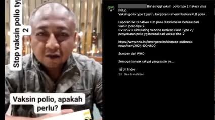 Hoaks KLB Polio Disebabkan Vaksin Polio Tipe-2