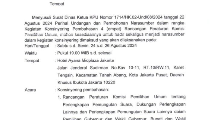 KPU Undang Pimpinan & Anggota Komisi II di Rapat Konsinyering Pembahasan 4 Rancangan PKPU sesuai Putusan MK No. 60 & 70