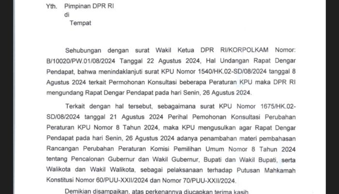 DPR Undang KPU, BAWASLU, DKPP & Kemendagri untuk RDP bahas Rancangan PKPU Pasca Putusan MK 60 & 70