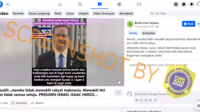 Hoaks Pemimpin Israel Berterima Kasih pada 5 Orang Utusan Indonesia & Ditugaskan Jadi Buzzer Tanah Air