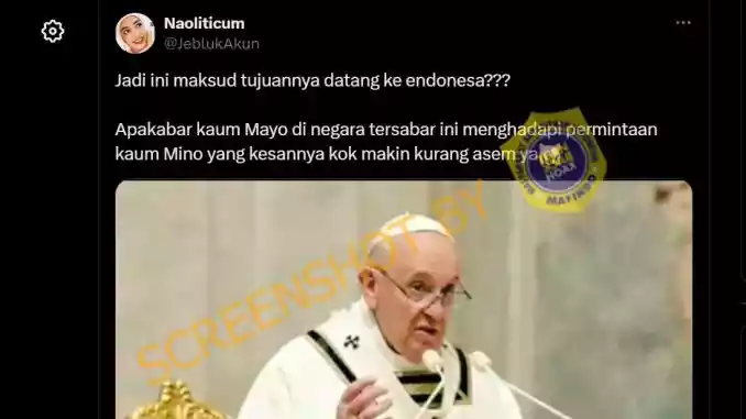 Paus Fransiskus ke Indonesia untuk Sarankan Pemberkatan Pasangan Sesama Jenis? Cek Faktanya