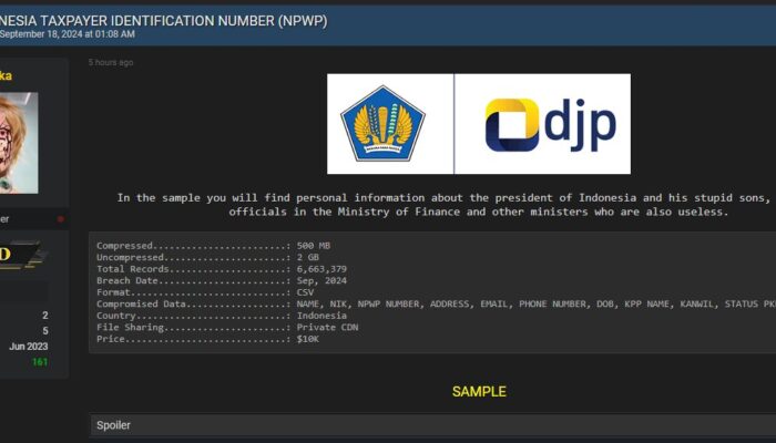 Bjorka Jual Data Ditjen Pajak di Darkweb