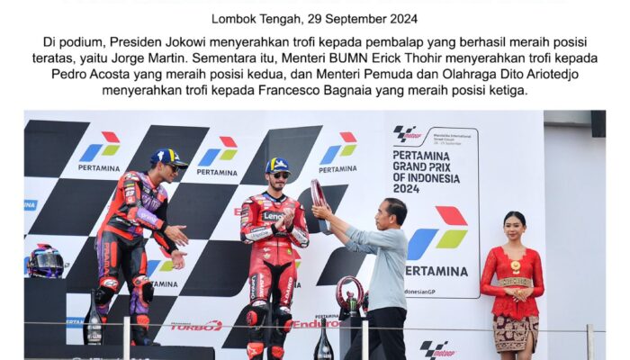 Jokowi Hadir di Pertamina Grand Prix of Indonesia, Serahkan Trofi untuk Para Juara