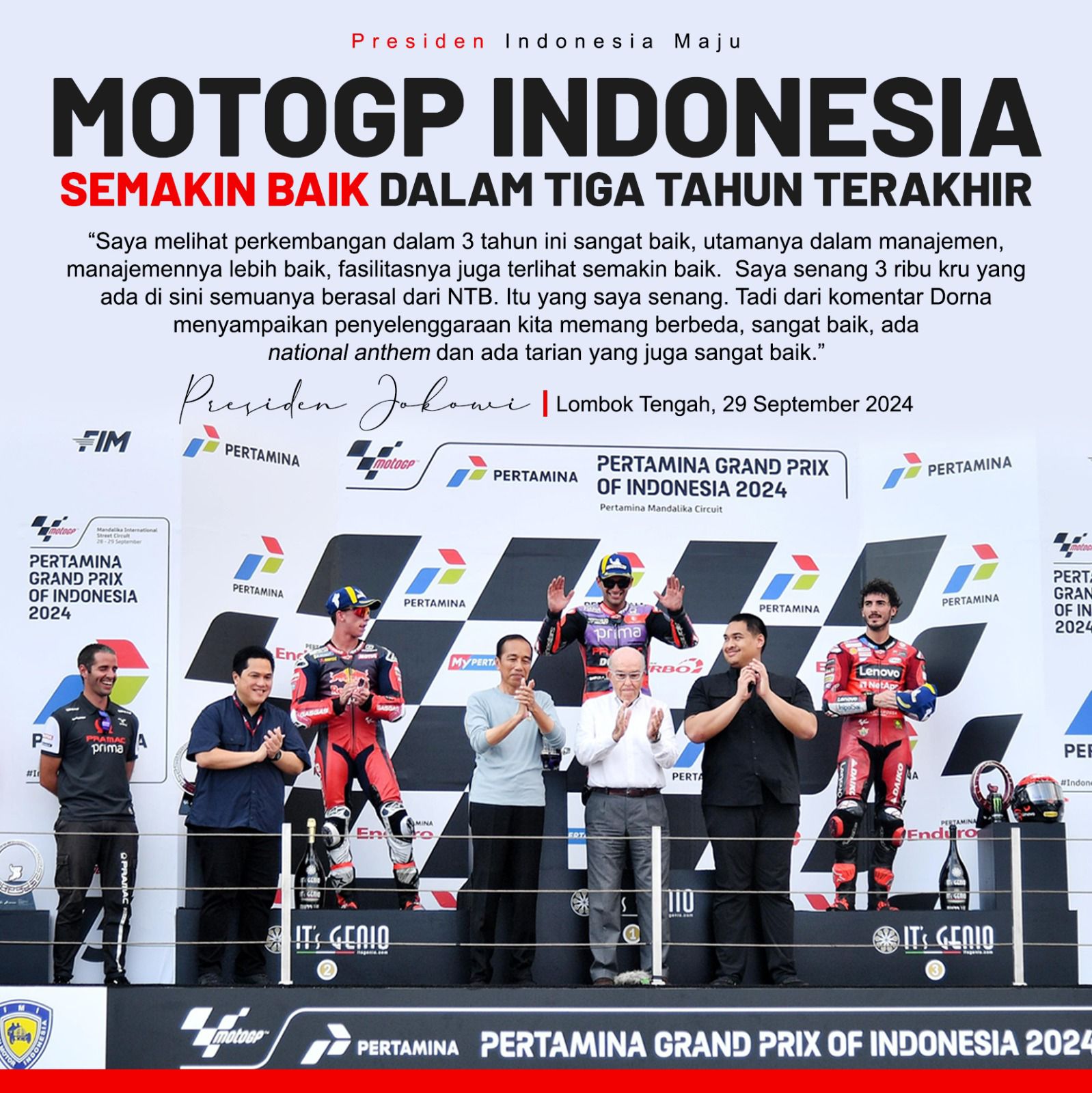 Apresiasi MotoGP Mandalika 2024, Jokowi : Kini Berjalan Semakin Baik