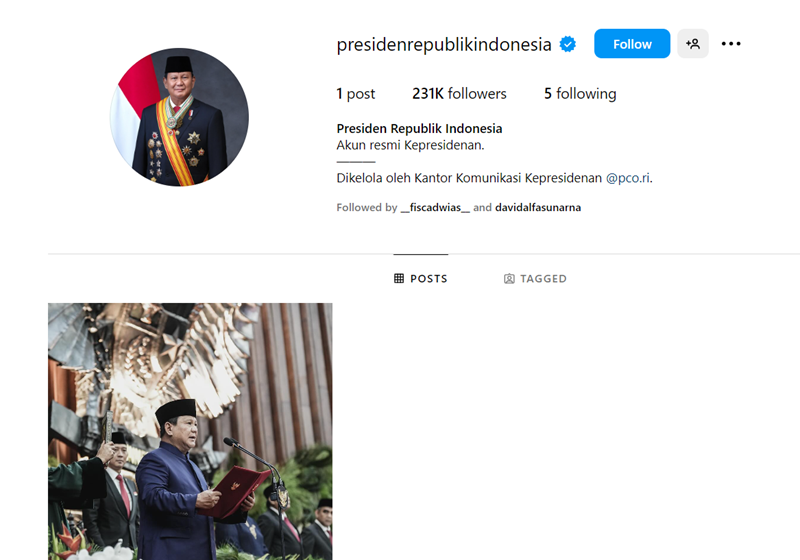 Istana Benarkan Prabowo Punya Akun Resmi Baru