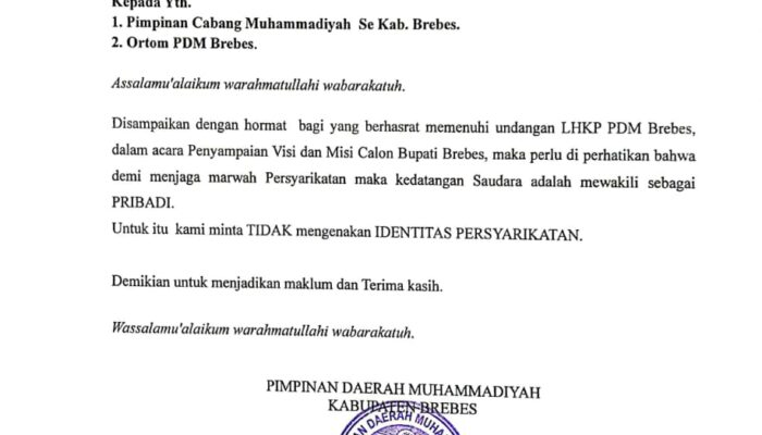 Muhammadiyah Brebes Tegaskan Tidak Berpihak ke Paslon di Pilkada Brebes 2024!