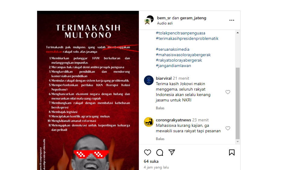 BEM Solo Raya Serukan Kritik, Netizen Malah Puji dan Berterima Kasih ke Jokowi