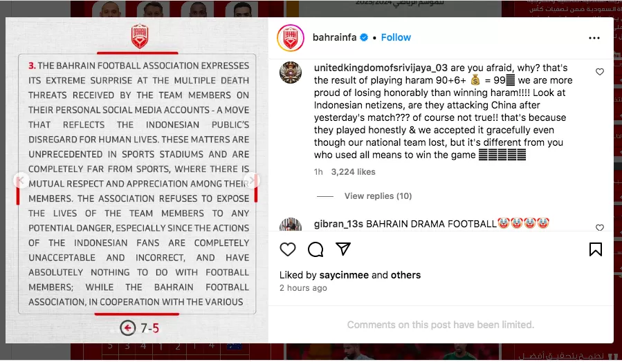 Pemain Bahrain Klaim Dapat Ancaman Pembunuhan dari Suporter Timnas, Minta Laga di Indonesia Dipindah ke Tempat Netral
