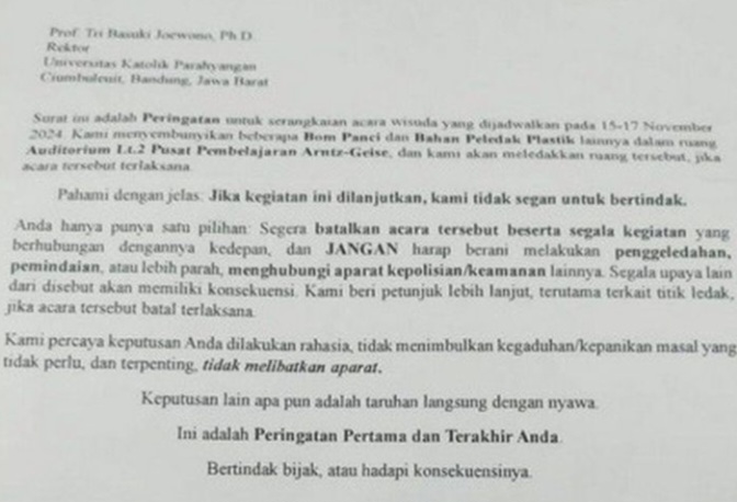 Unpar Bandung Mendapat Teror Bom