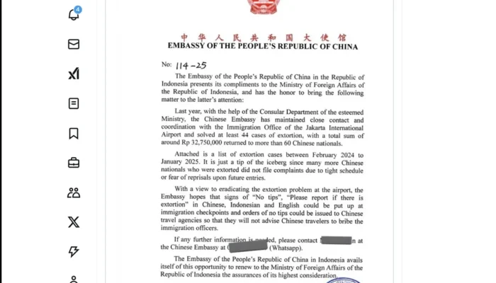 Netizen Heboh Beredar Surat Kedubes China Dugaan Pemerasan di Bandara Soeta