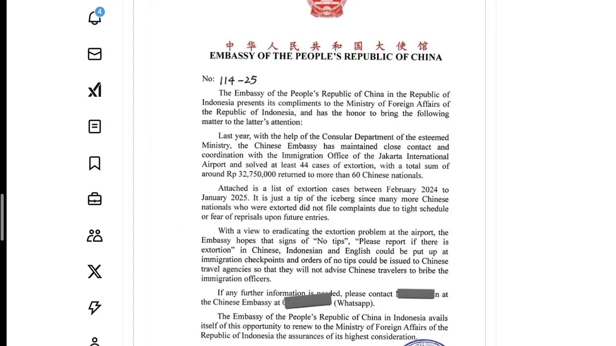 Netizen Heboh Beredar Surat Kedubes China Dugaan Pemerasan di Bandara Soeta