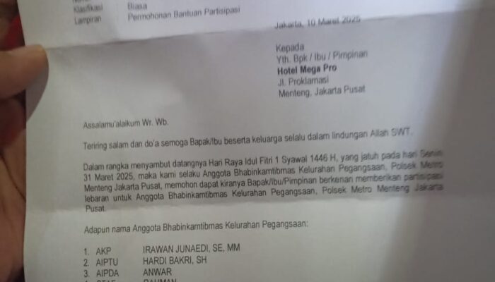 Surat Permintaan Bantuan oleh Anggota Polsek Menteng Dipastikan Hoaks