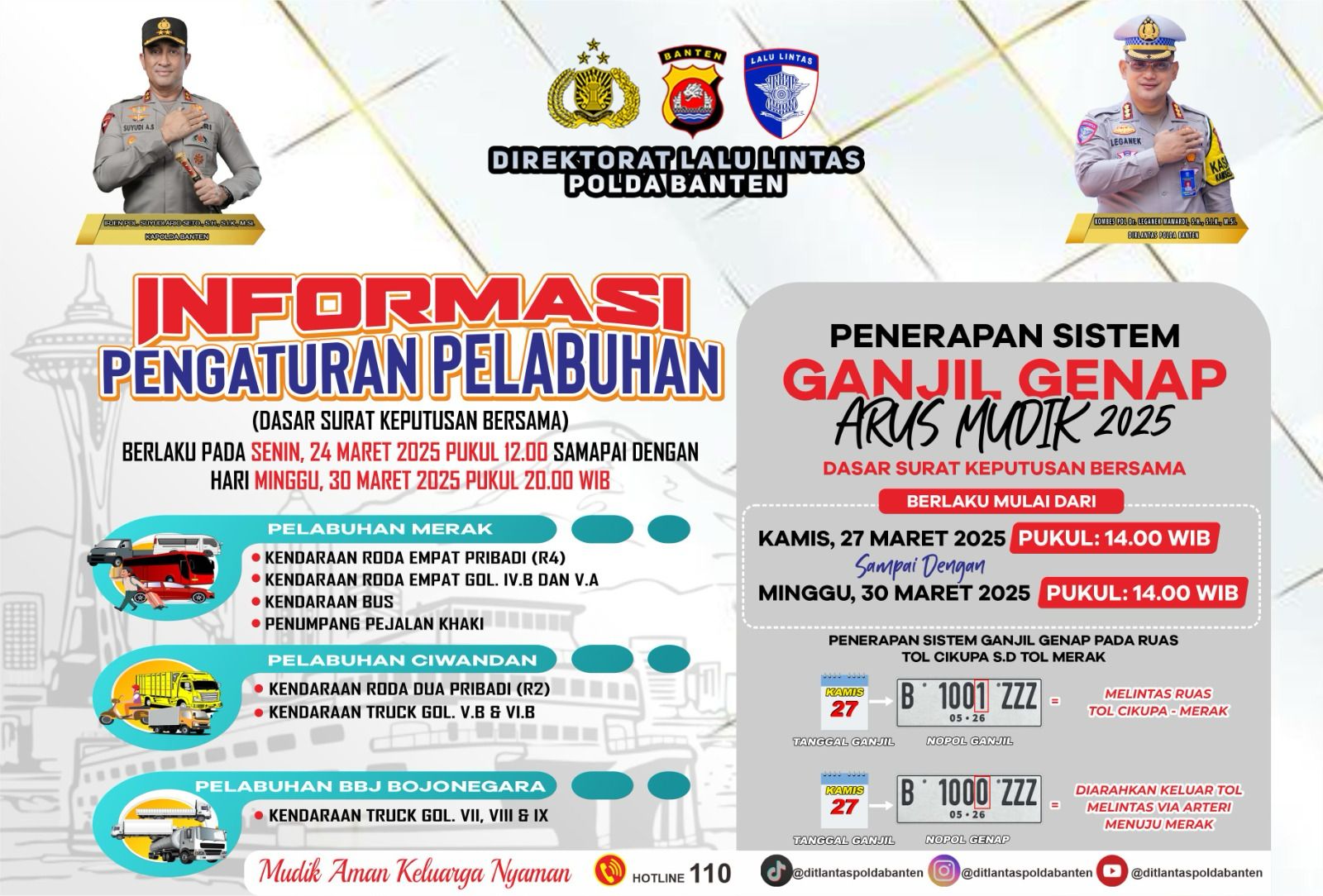 Polda Banten Berlakukan Pengaturan Pelabuhan & Sistem Ganjil Genap Hadapi Arus Mudik Lebaran 2025